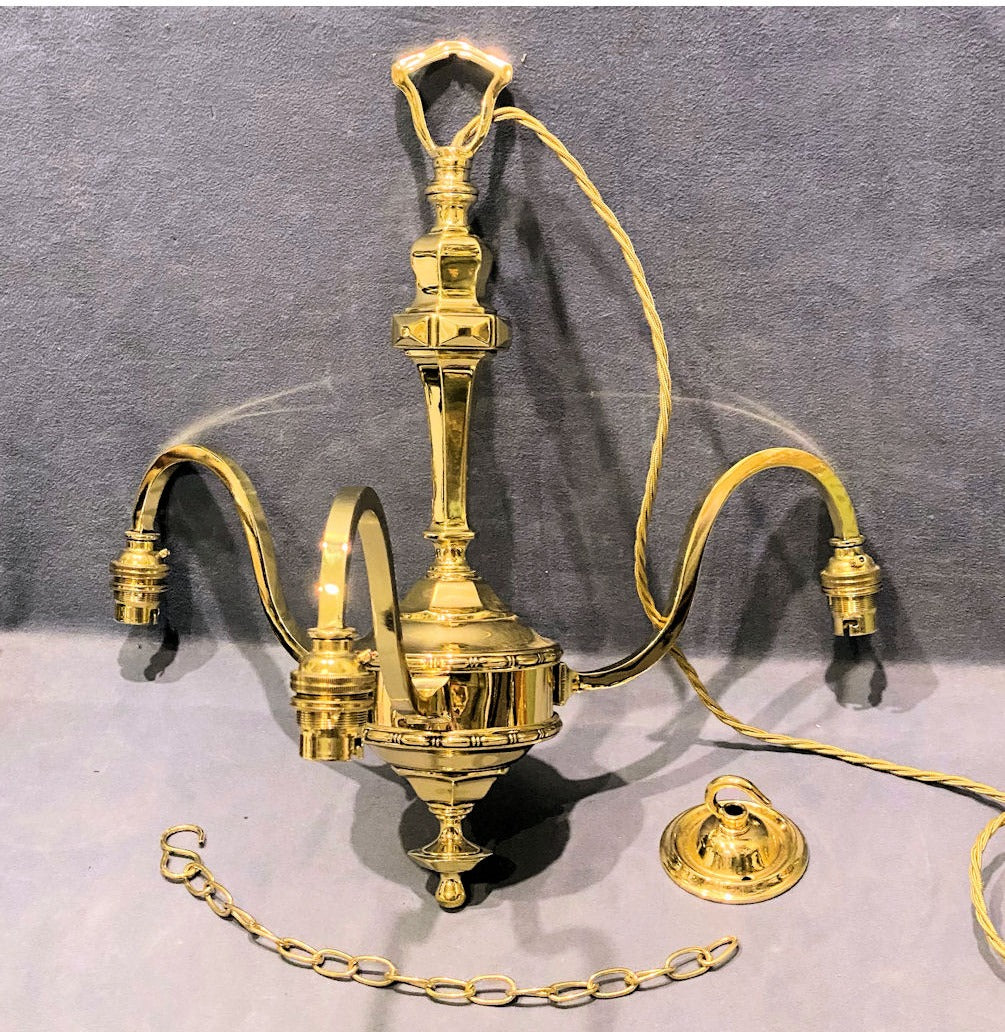 3 Branch Brass Electric Light Fitting — view 3