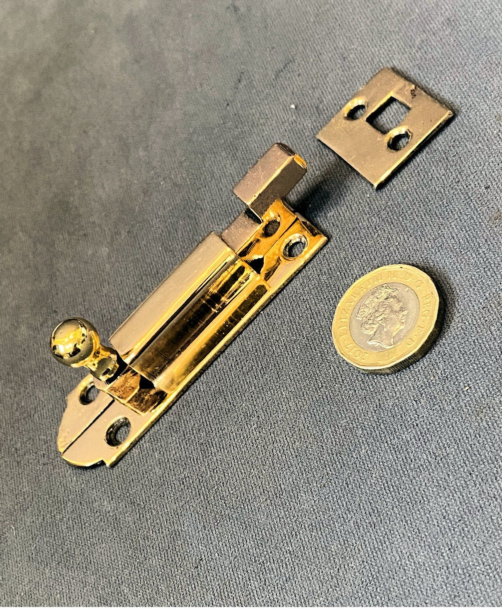 3" Brass Door Bolt — Brass, 1920's