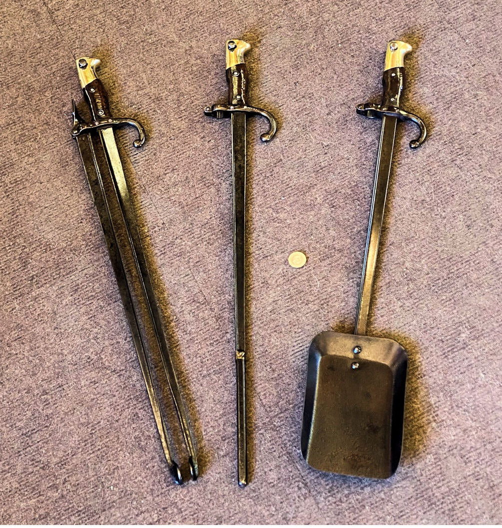 3 Piece Set of Bayonet Fire Irons — Iron, late 19th century