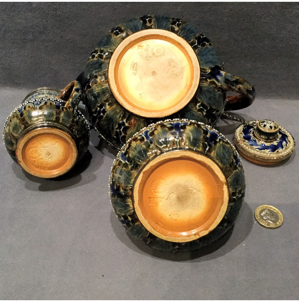 3 Piece Silver Mounted Doulton Tea Set — view 3