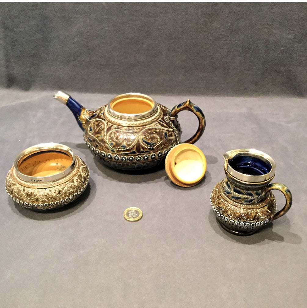 3 Piece Silver Mounted Doulton Tea Set — view 4