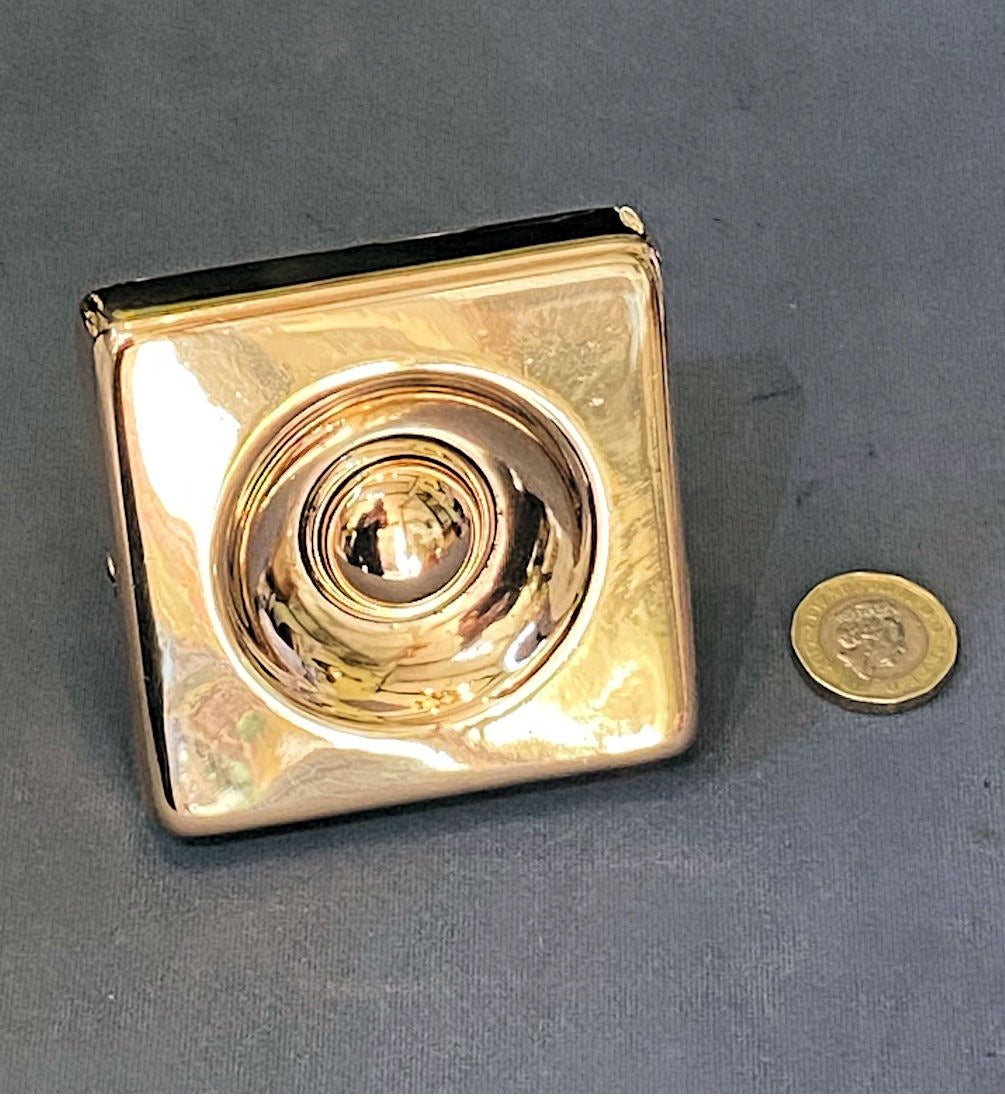 3" Square Brass Exterior Electric Bell Push — Brass, 1920's