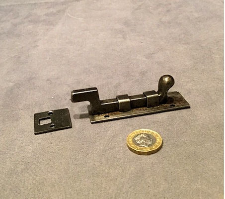 3" Wrought Iron Cupboard Door Bolt — Wrought iron, late 19th century