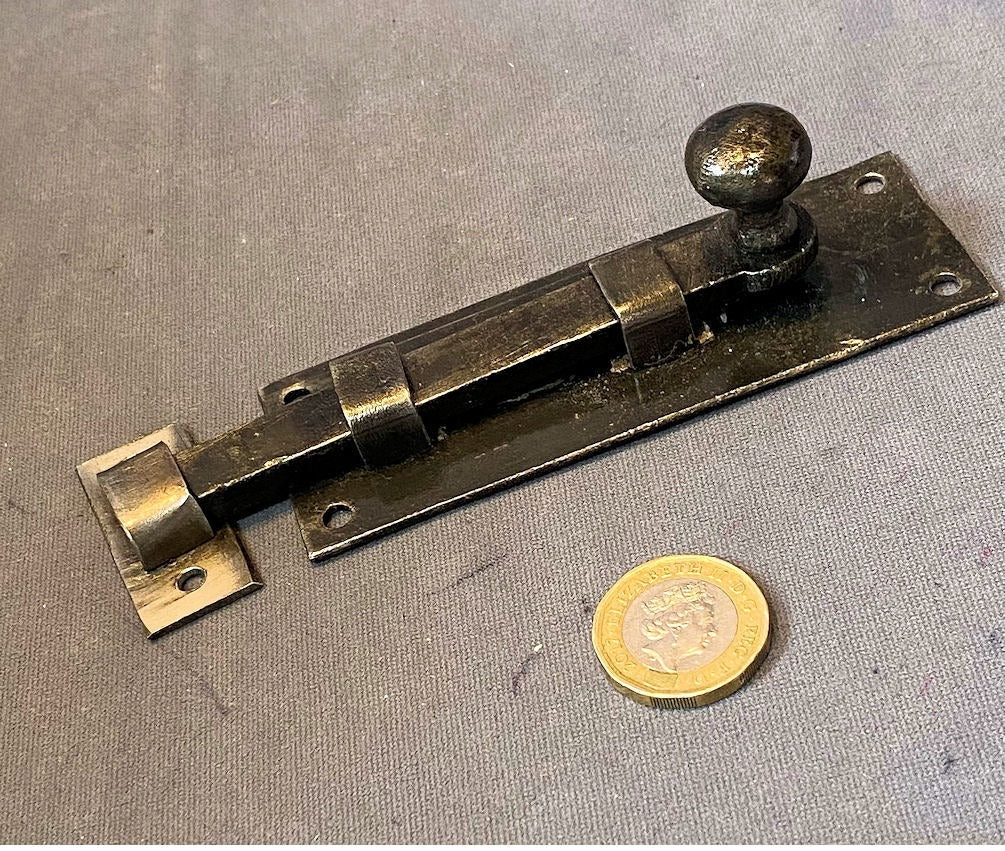 4 1/8" Wrought Iron Cupboard Door Bolt — Wrought iron, 1920's