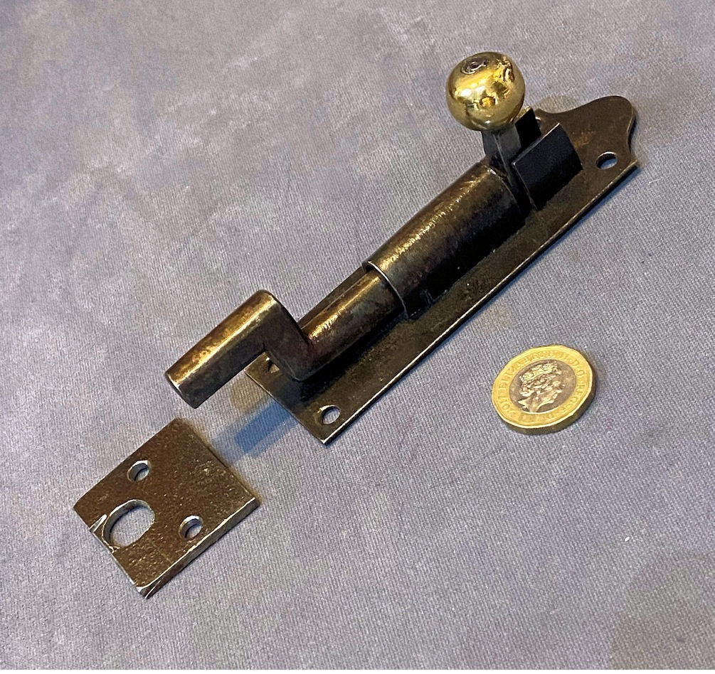 4.5" Wrought Iron Cranked Door Bolt — Wrought iron, late 19th century