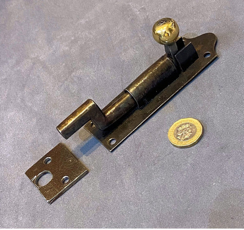 4.5" Wrought Iron Cranked Door Bolt — Wrought iron, late 19th century