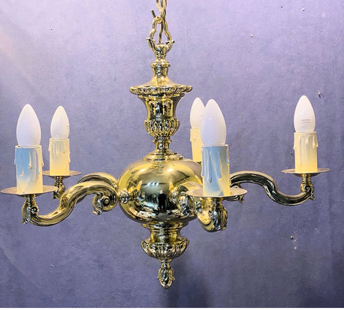 5 Branch Electric Light Fitting — Brass, 1920's