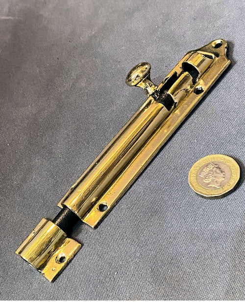 5" Brass Door Bolt — Brass, late 19th century