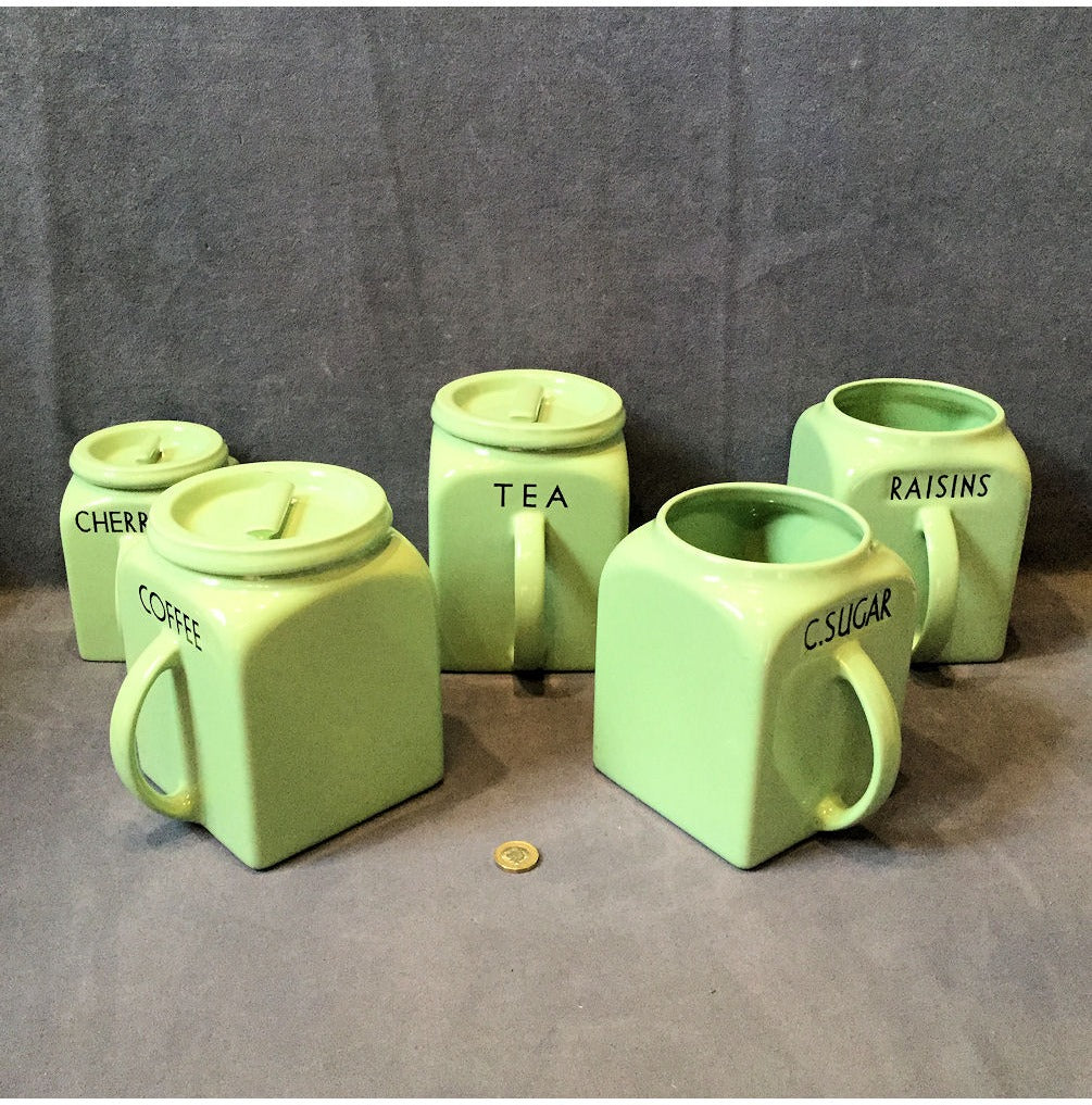5 Green Ceramic Storage Jars — view 2