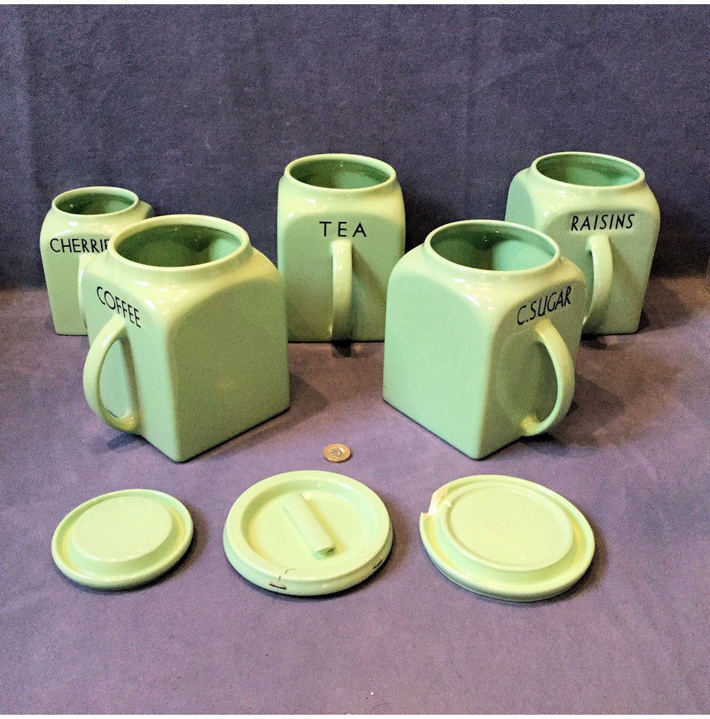 5 Green Ceramic Storage Jars — view 3