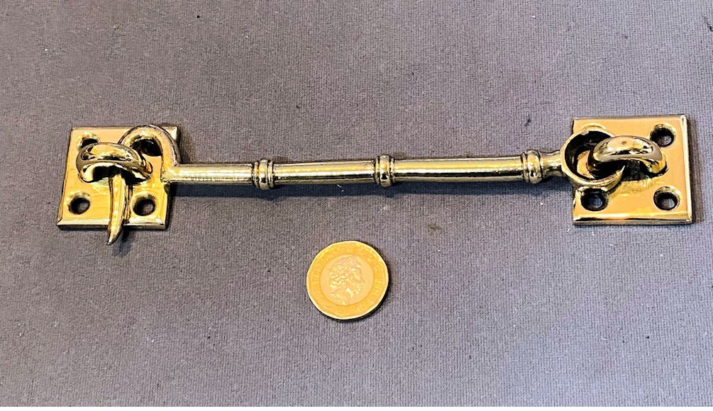 6" Brass Door Hook & Eye — Brass, late 19th century