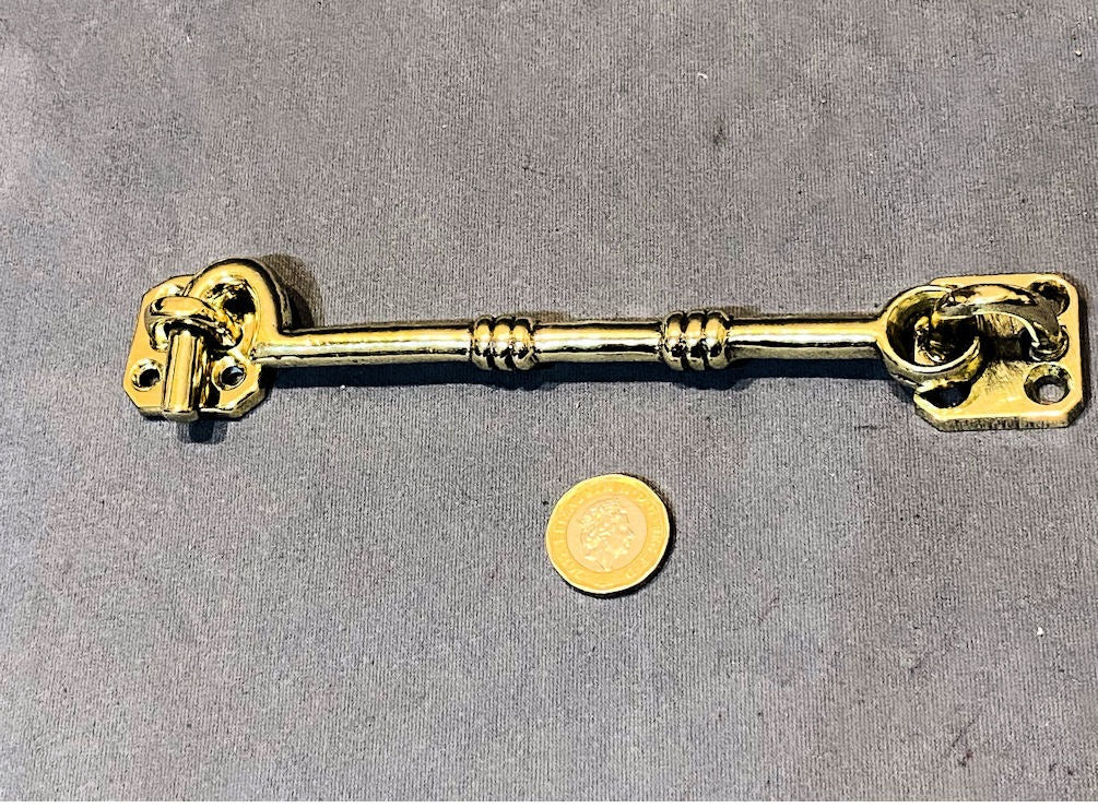 6" Brass Door Hook & Eye — Brass, late 19th century