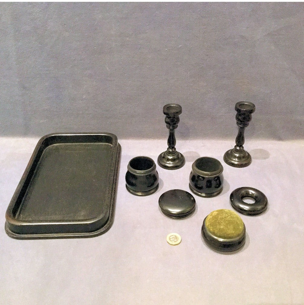 6 Matching Pieces Ebony Dressing Table Accessories — view 3