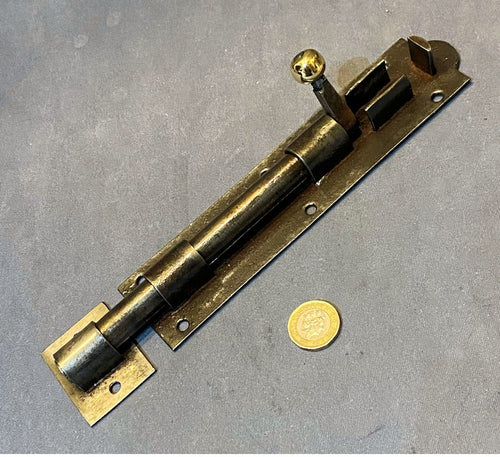 7.75" Wrought Iron Door Bolt — Wrought iron, late 19th century