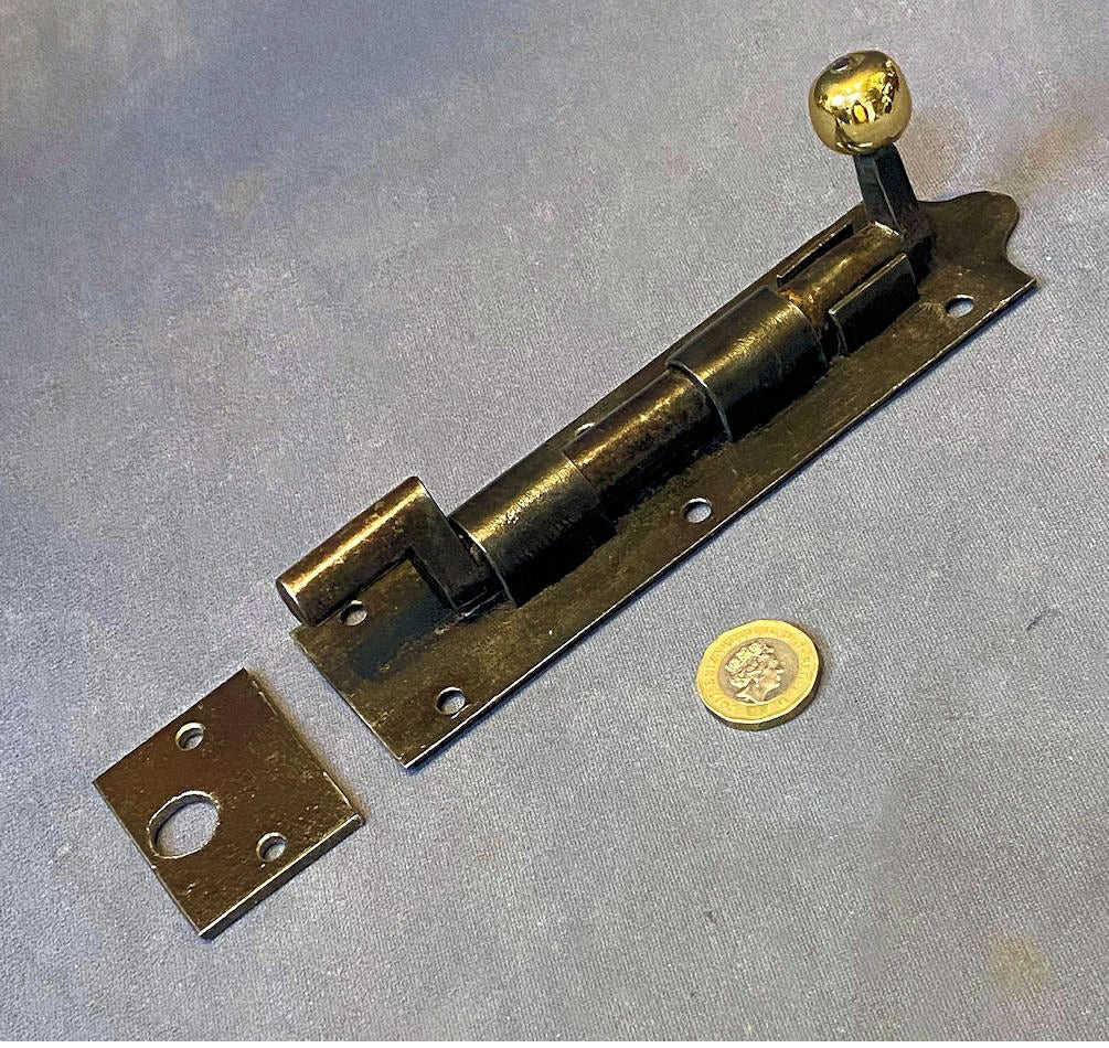 7" Wrought Iron Cranked Door Bolt — Wrought iron, late 19th century