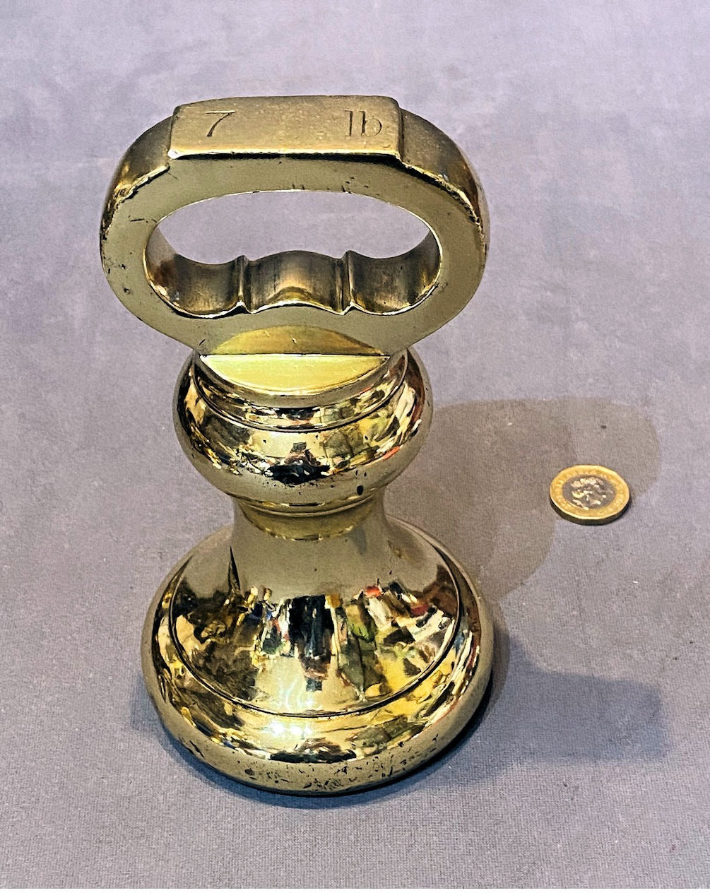 7lb Brass Shop Counter Weight — Brass, circa 1900