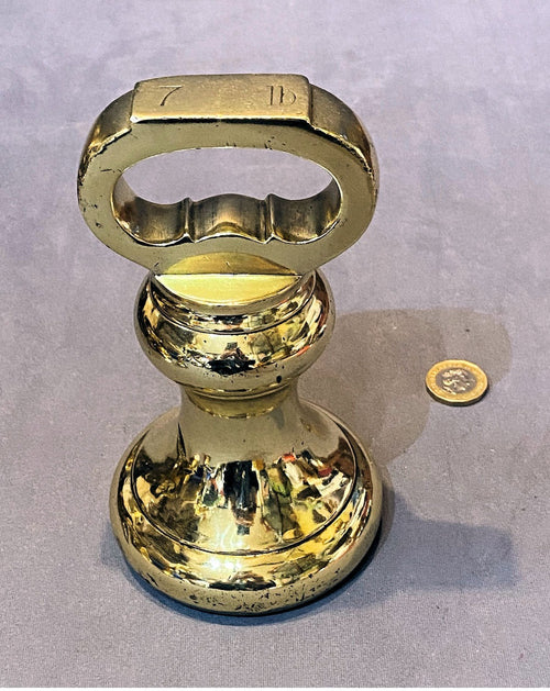 7lb Brass Shop Counter Weight — Brass, circa 1900