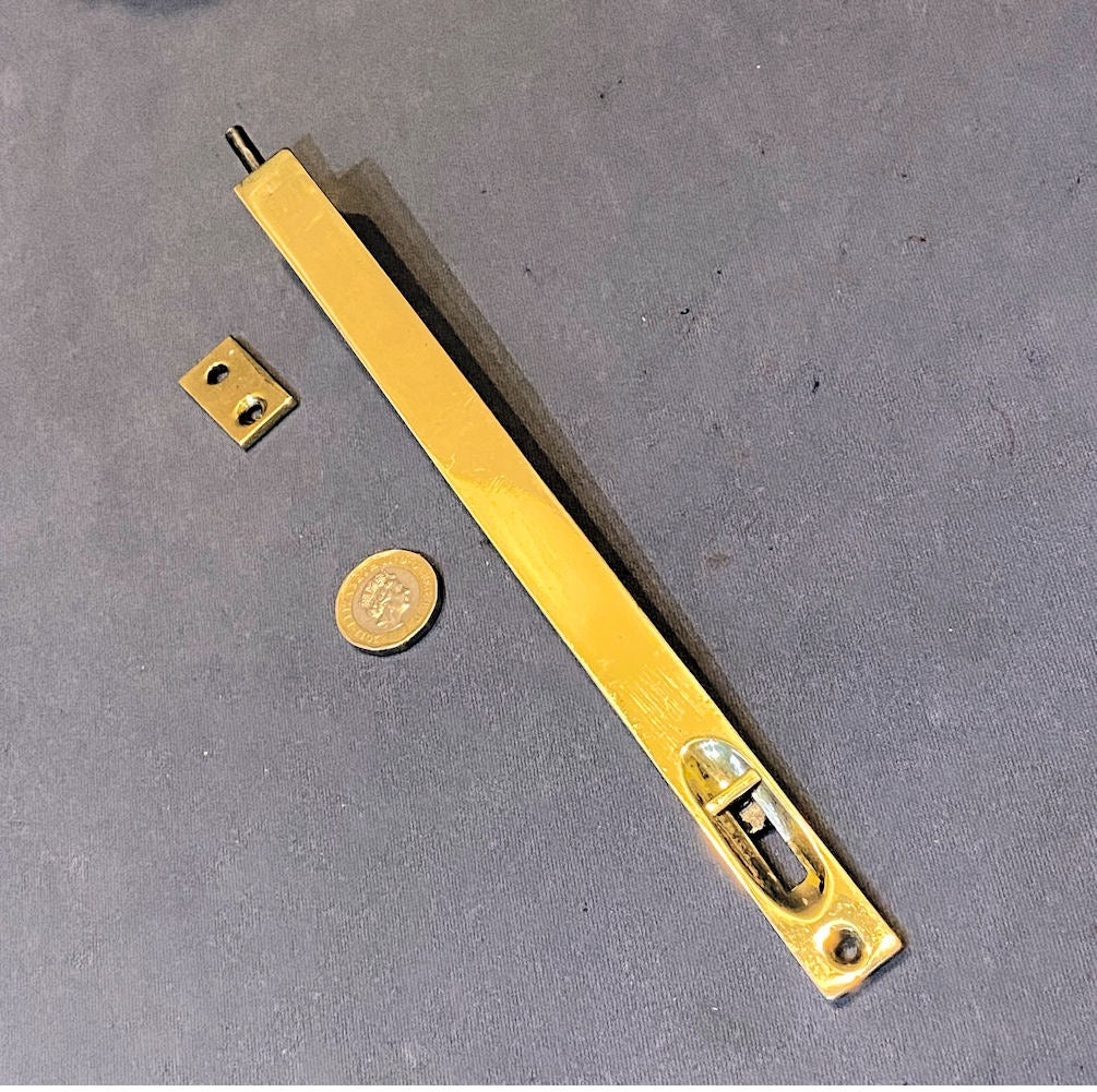 9" Recessed Brass Door Bolt — Brass, late 19th century
