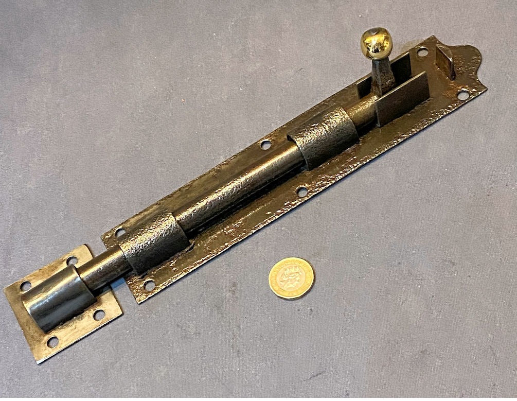 9" Wrought Iron Door Bolt — Wrought iron, late 19th century