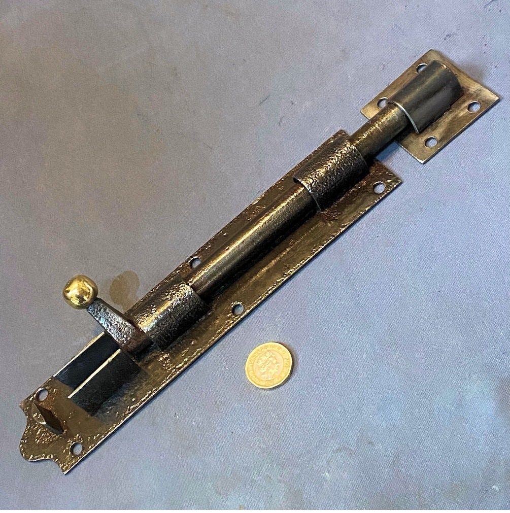 9" Wrought Iron Door Bolt — Wrought iron, late 19th century