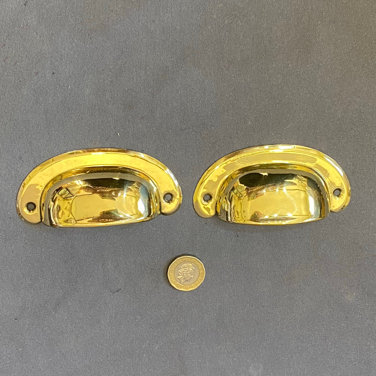 Run of Brass Drawer Cup Handles, 8 pairs available