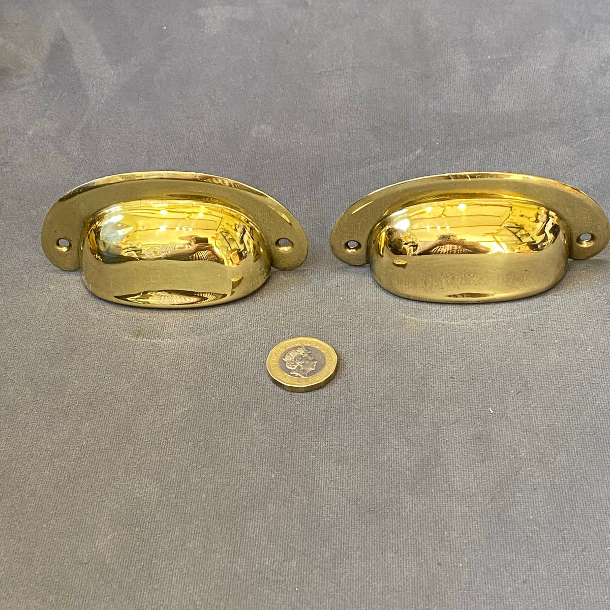 Run of Brass Drawer Cup Handles, 8 pairs available
