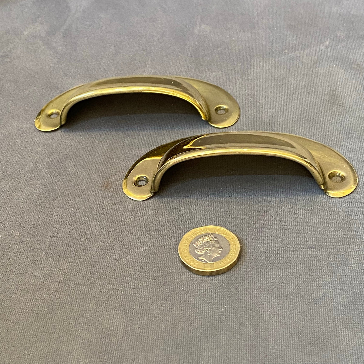 Run of Brass Drawer Cup Handles, 8 pairs available