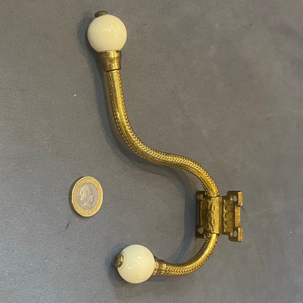 Run of Brass & Ceramic Coat Hooks, 5 matching available