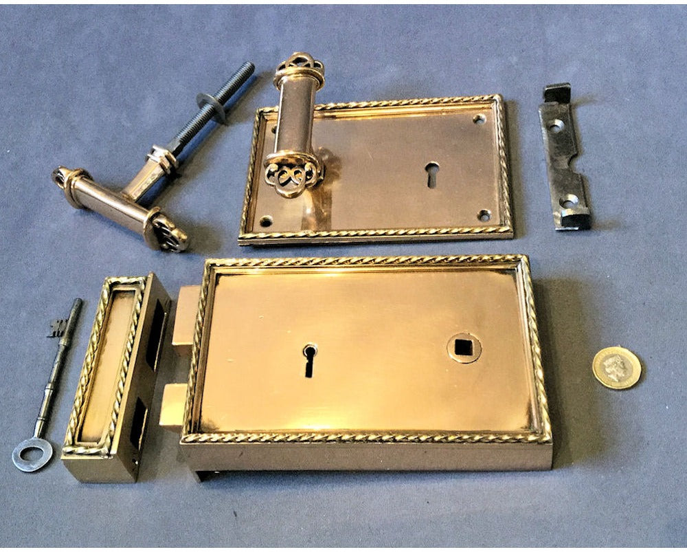A Suite of 4 Matching Gibbons Brass Rim Lock Sets — view 2