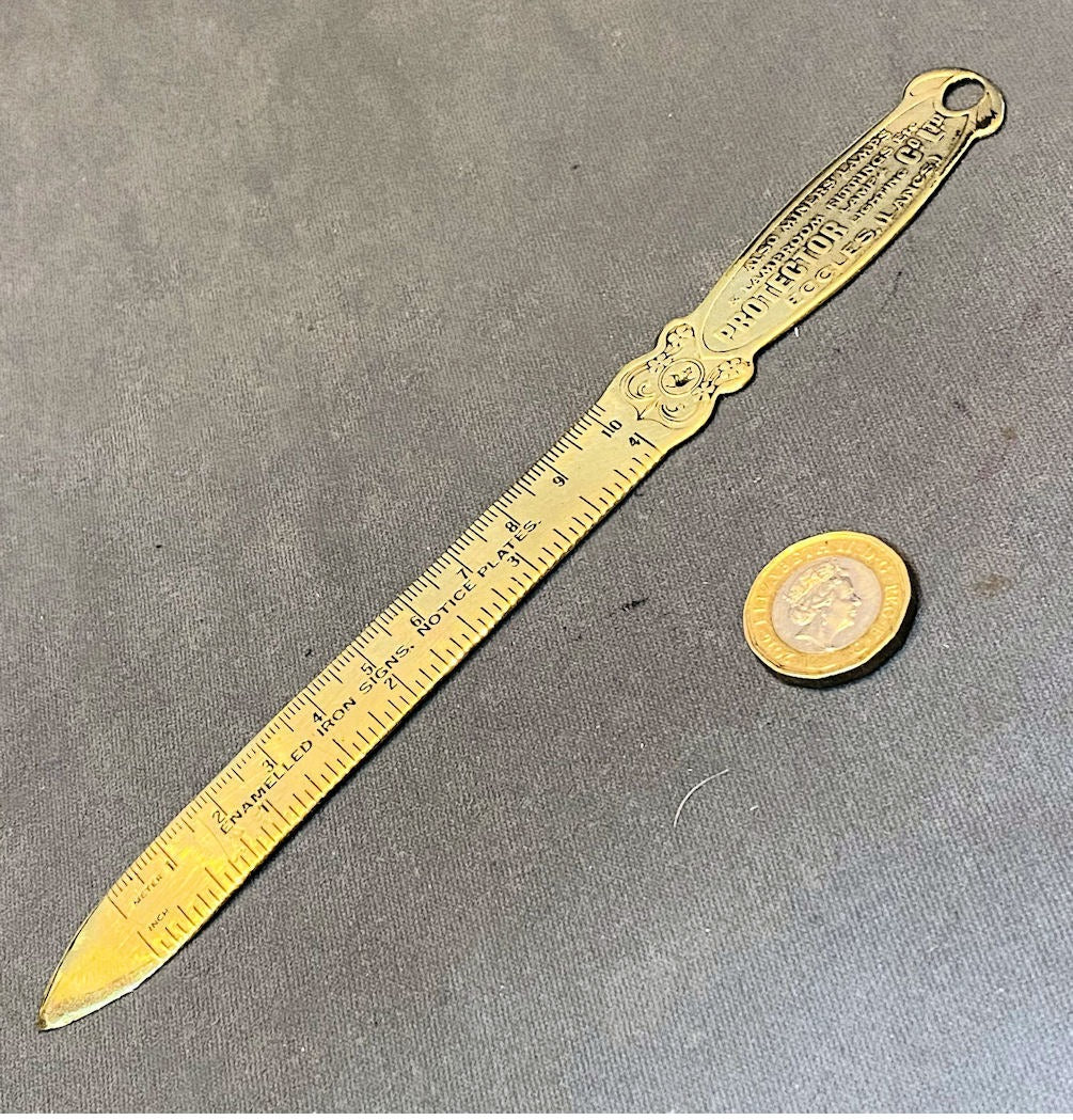 Advert Brass Letter Opener — Brass, circa 1900