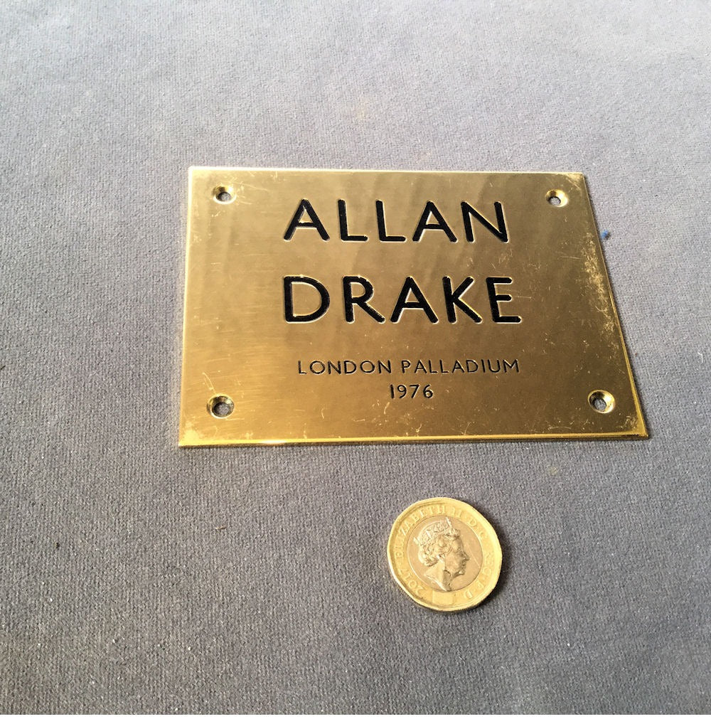Allan Drake Brass Dressing Room Plaque — Brass, 1976