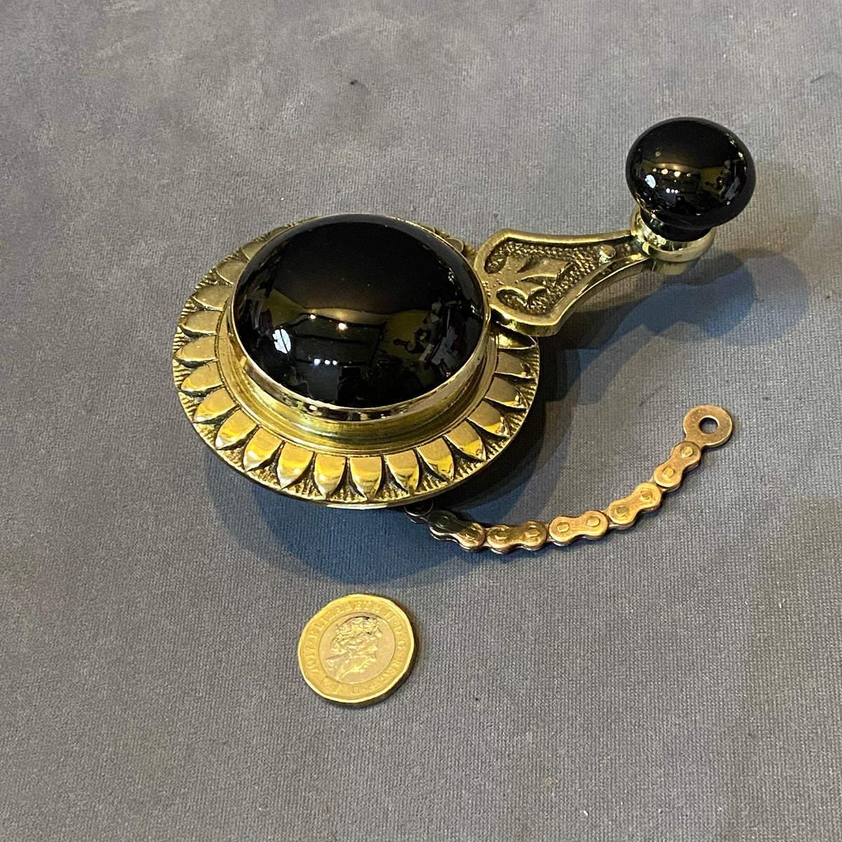Black Ceramic & Brass Intercom Bell Pull