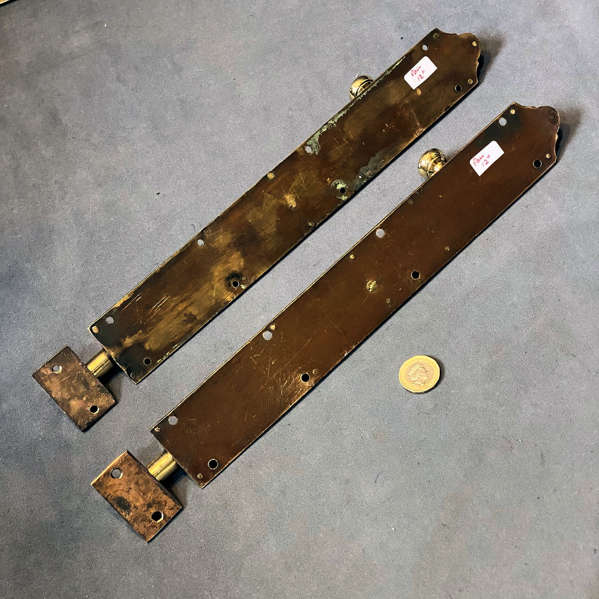 Pair of 12" Brass Door Bolts