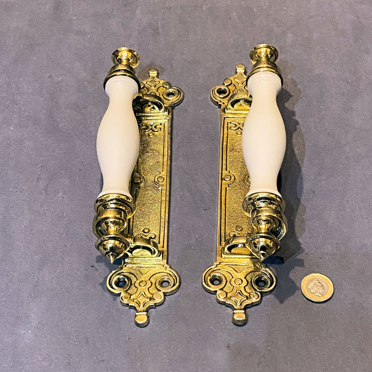 Pair of Brass & Ceramic Door Pulls, 2 pairs available
