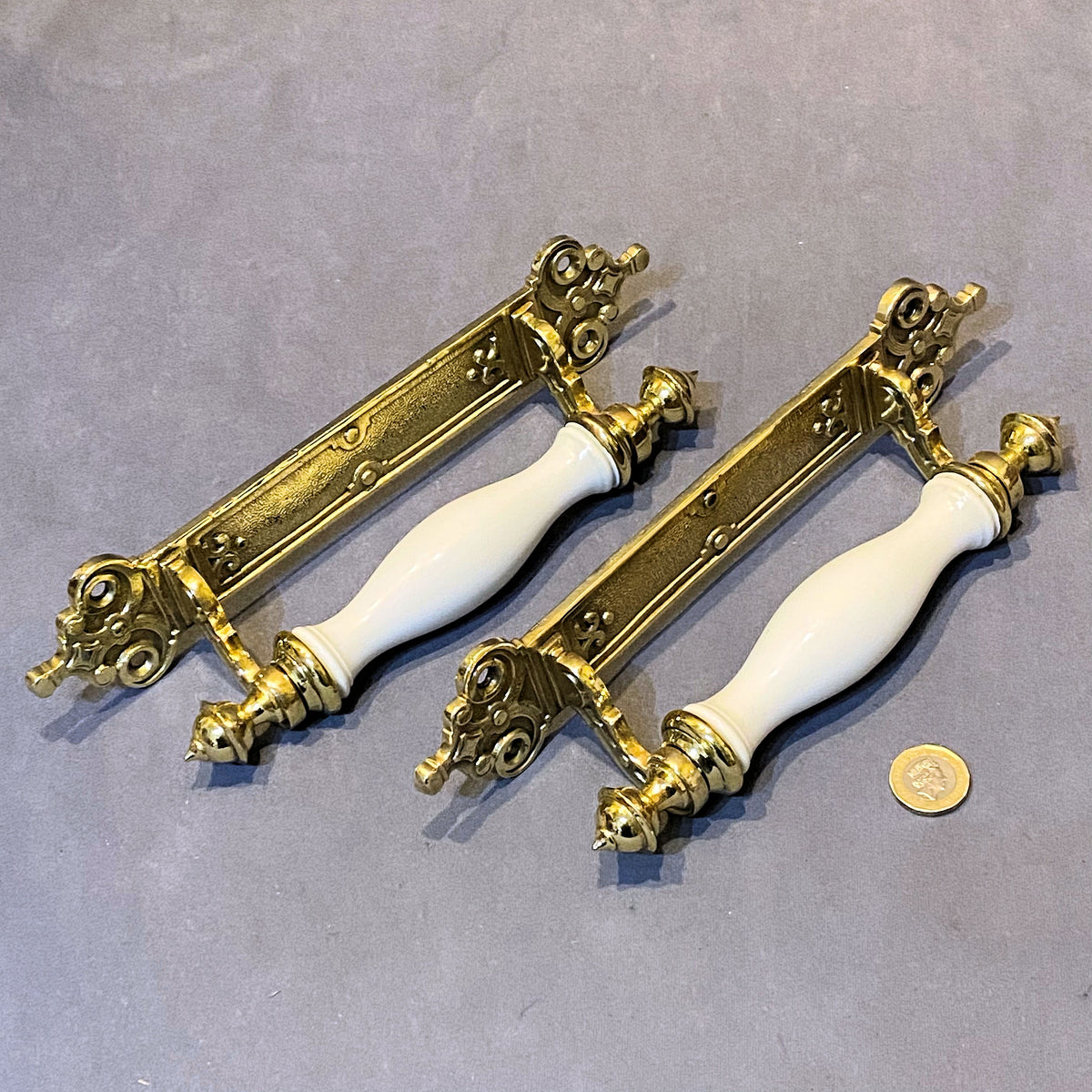 Pair of Brass & Ceramic Door Pulls, 2 pairs available