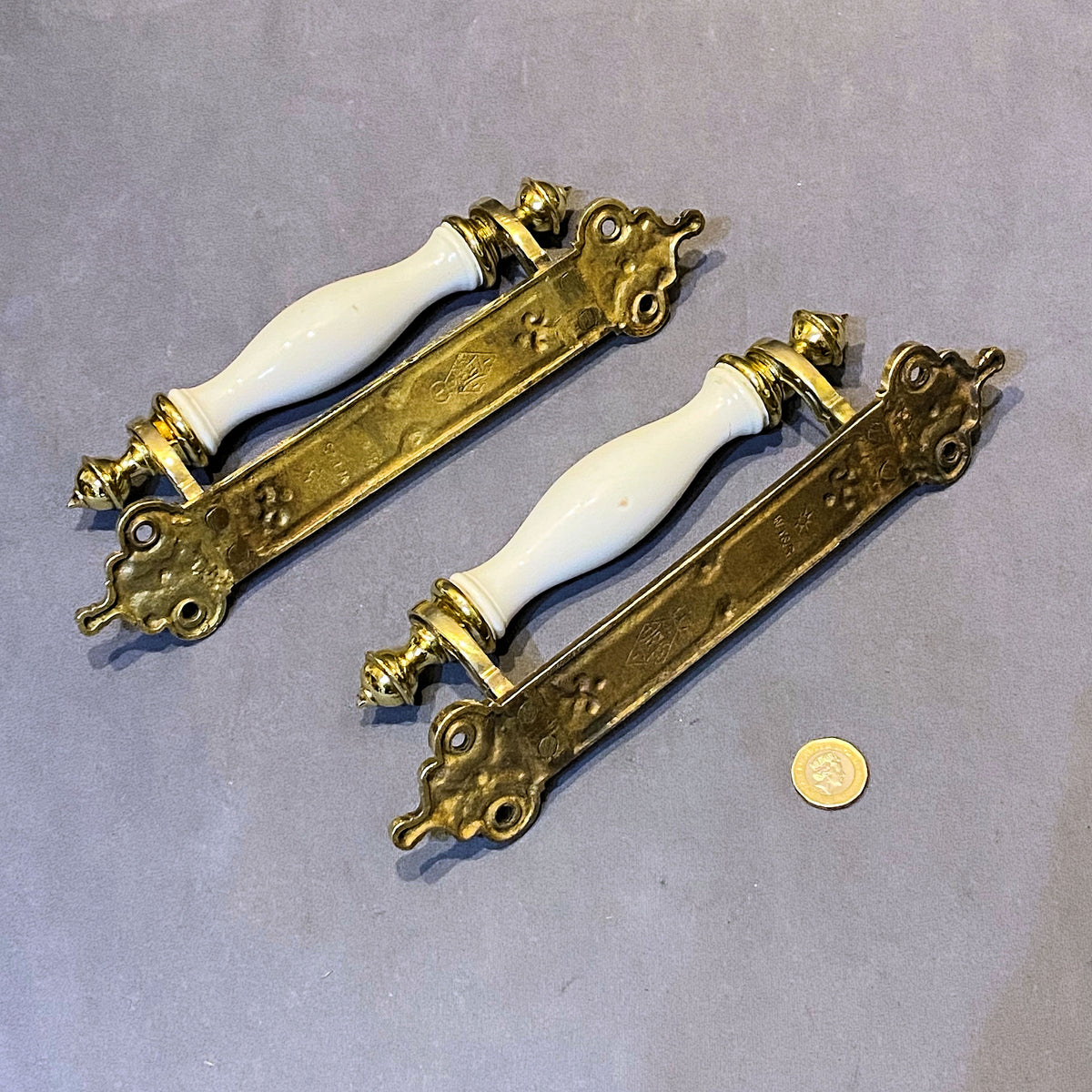 Pair of Brass & Ceramic Door Pulls, 2 pairs available