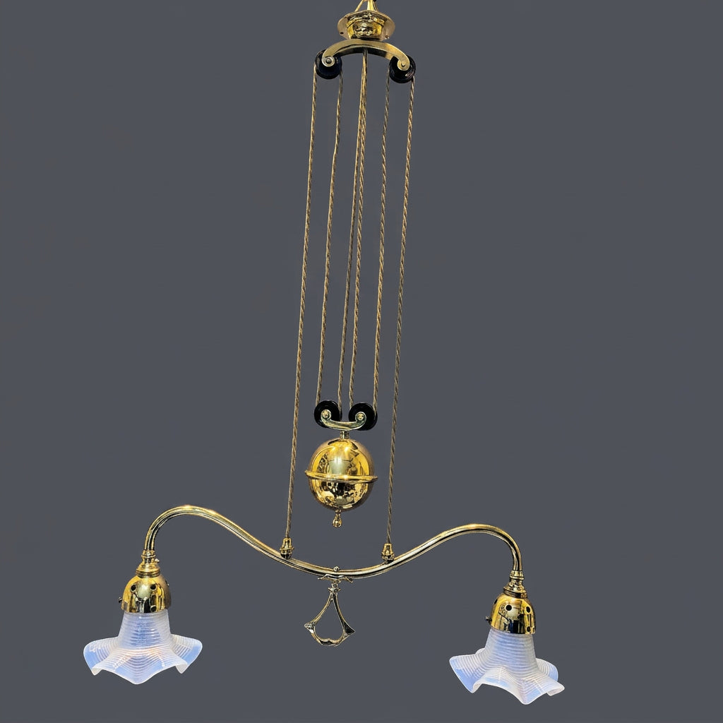Pair of Brass Electric Rise & Fall Hanging Lights