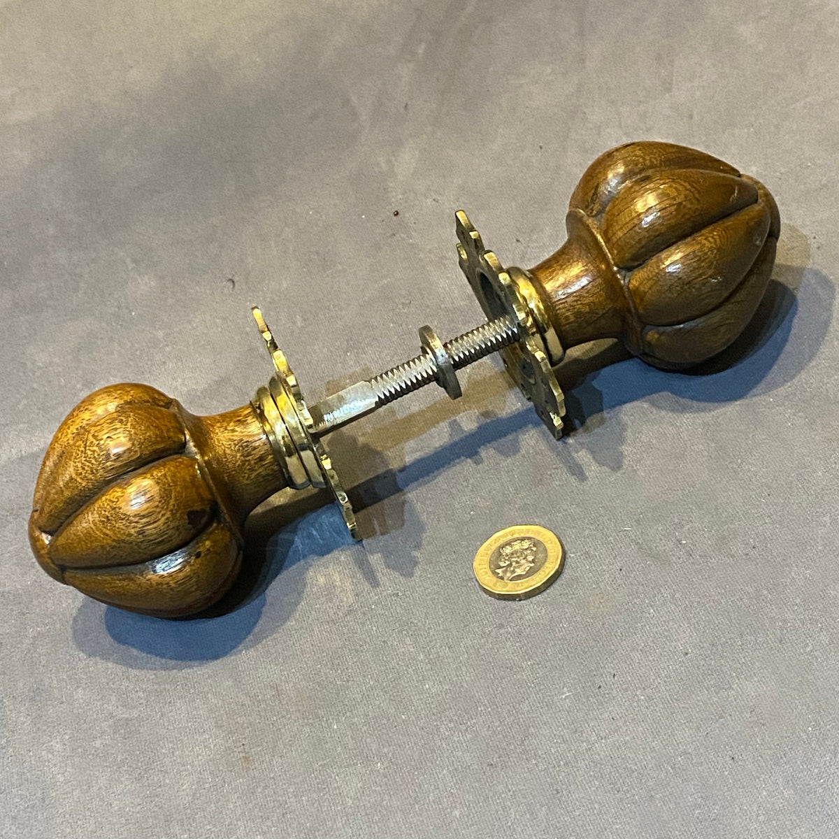 Pair of Carved Oak Door Handles