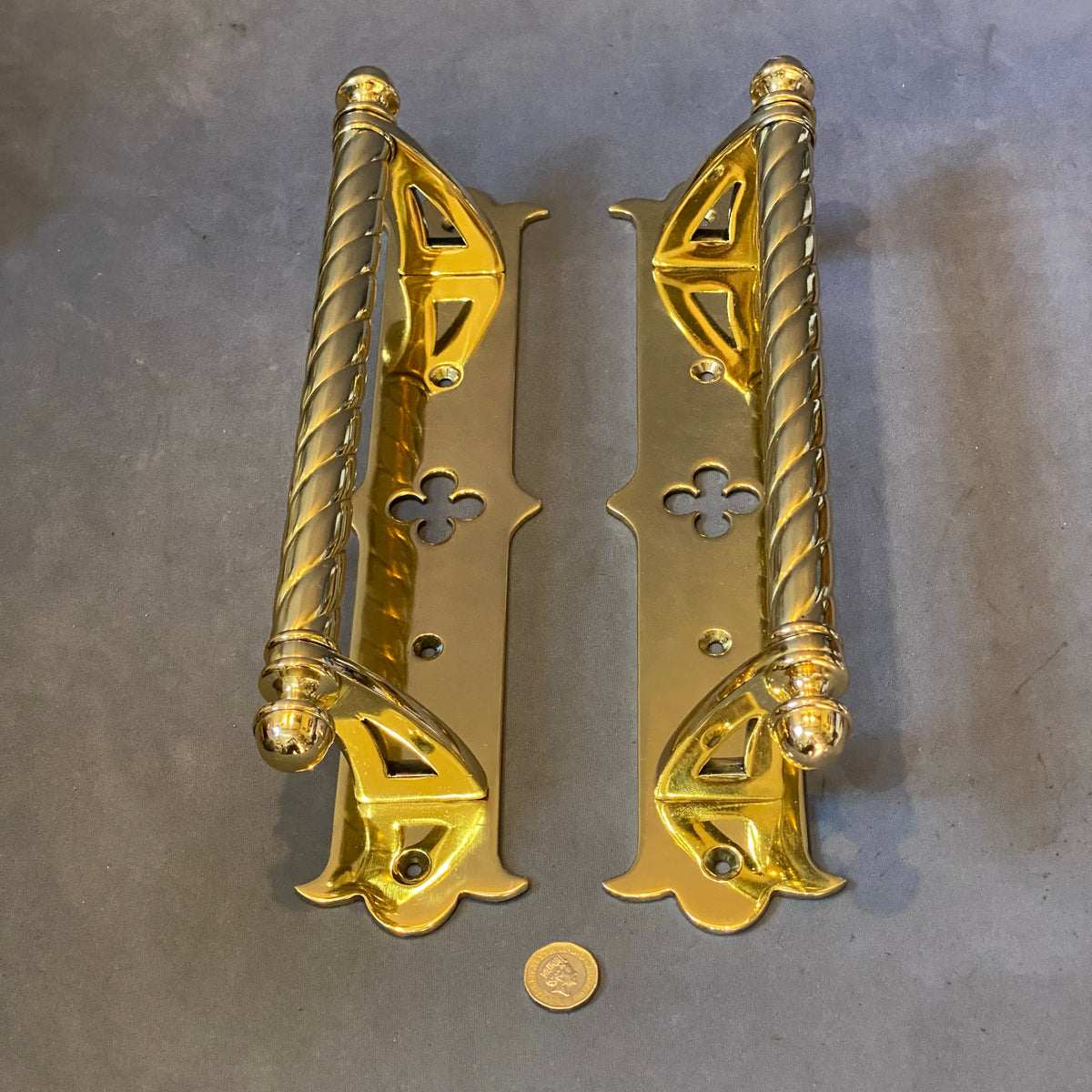 Pair of Large Brass Door Pulls, 3 pairs available