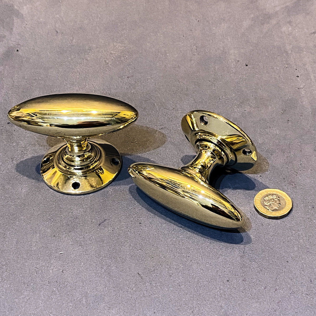 Pair of Oval Brass Door Handles, 2 pairs available