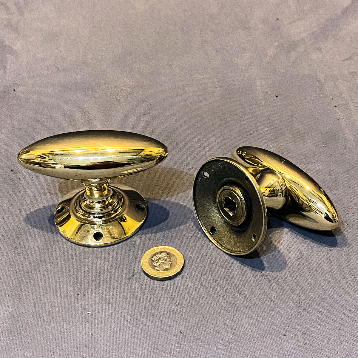 Pair of Oval Brass Door Handles, 2 pairs available