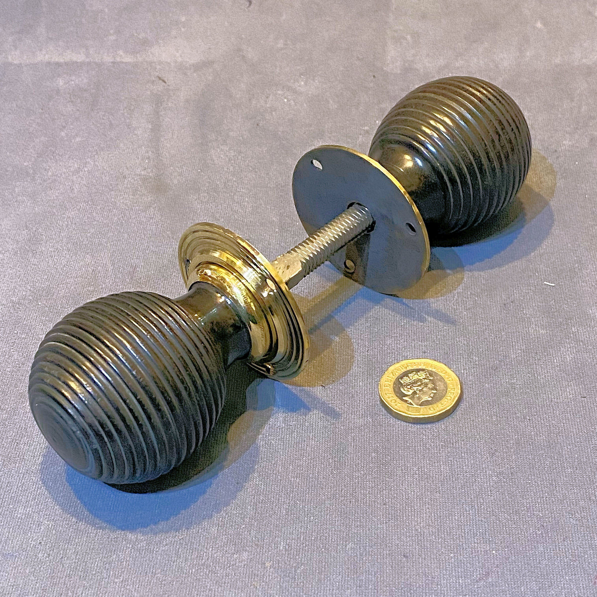 Pair of Ribbed Ebony Door Handles