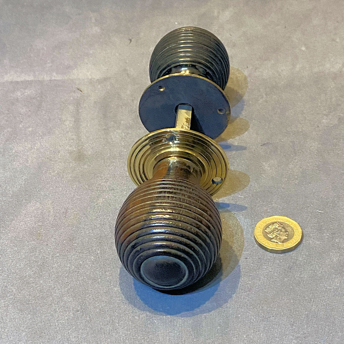 Pair of Ribbed Ebony Door Handles