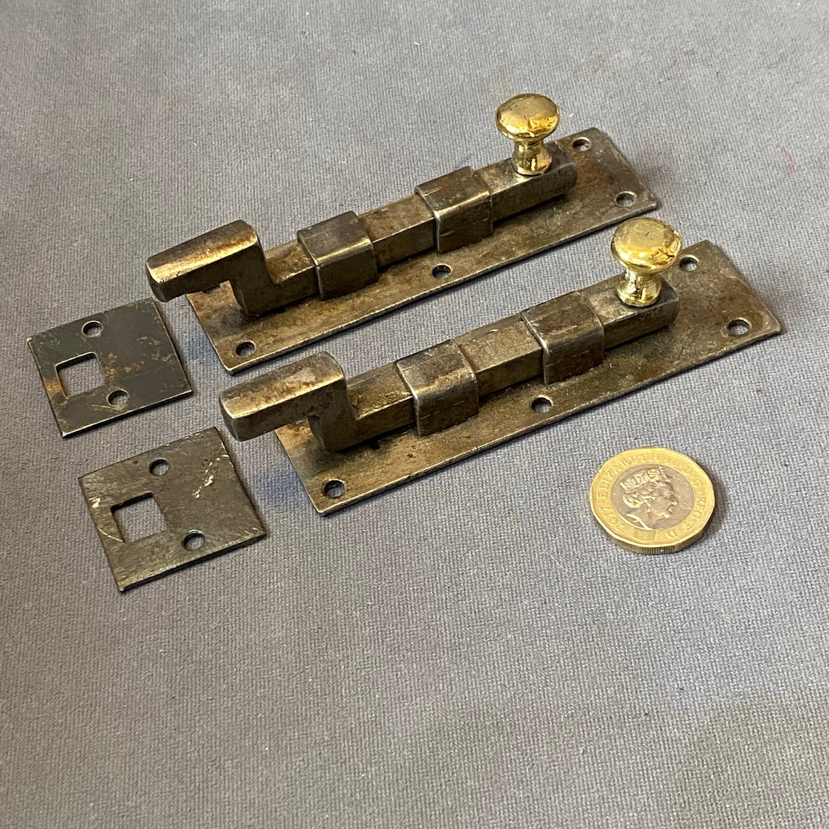 Pair of 4" Wrought Iron Cupboard Door Bolts