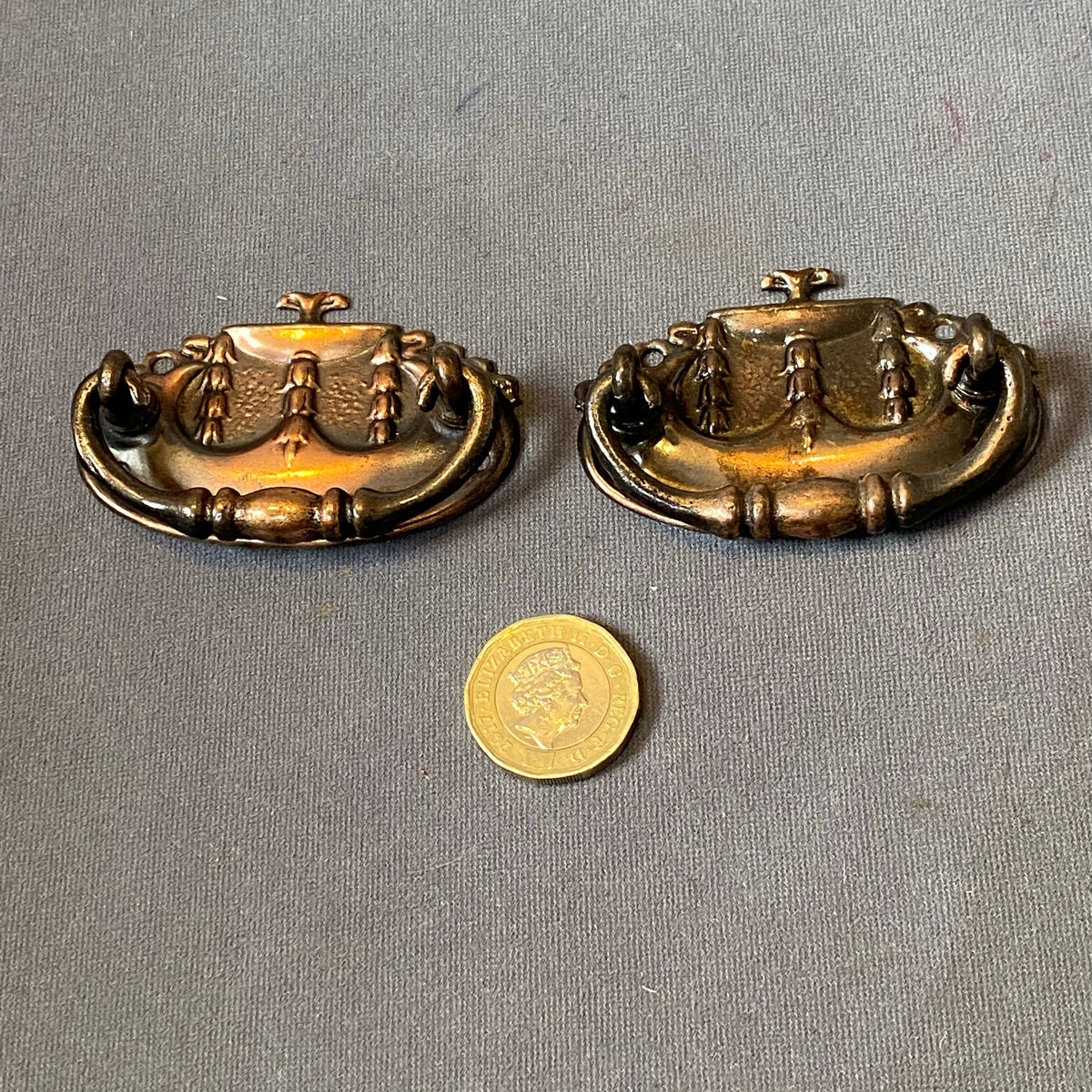 Run of Small Oxidised Steel Drawer Pulls, 5 pairs available