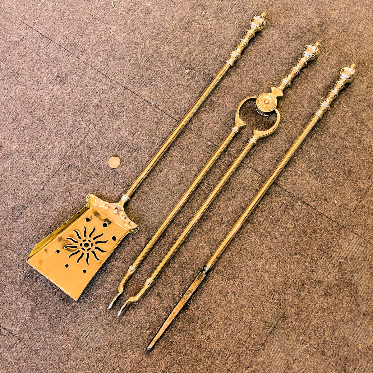 3 Piece Set of Brass Fire Irons