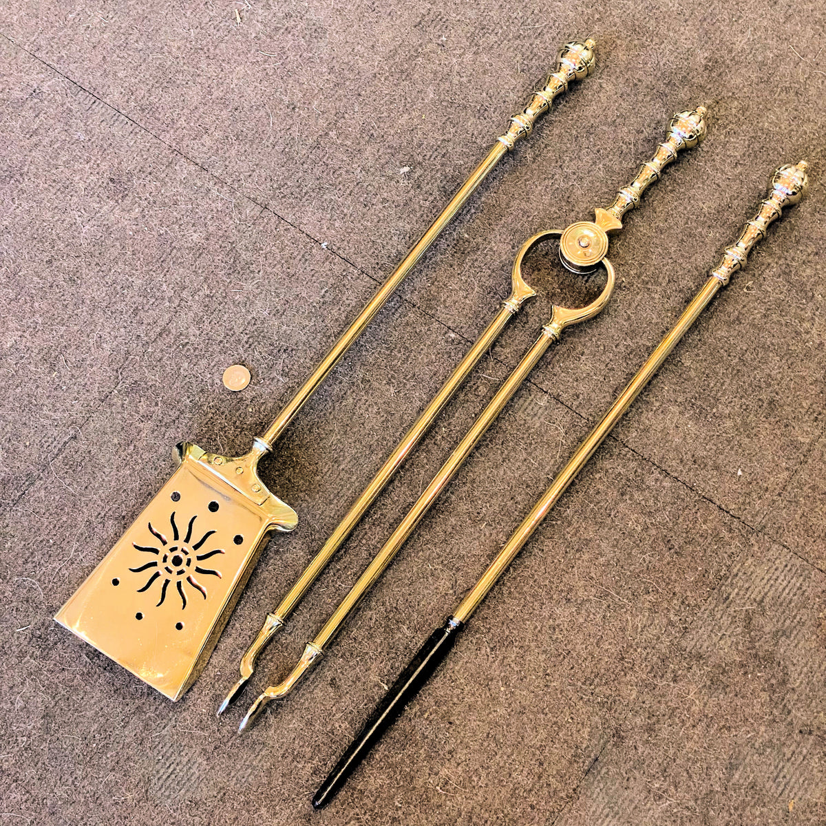 3 Piece Set of Brass Fire Irons
