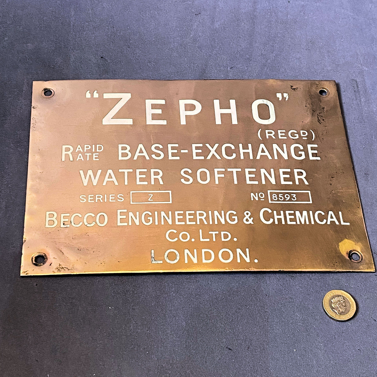 Zepho Water Softener Brass Makers Plate