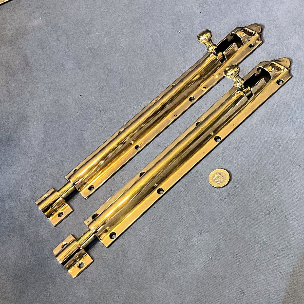 Pair of 12" Brass Door Bolts
