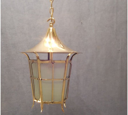 Art Nouveau Brass Electric Hall Lantern — view 2
